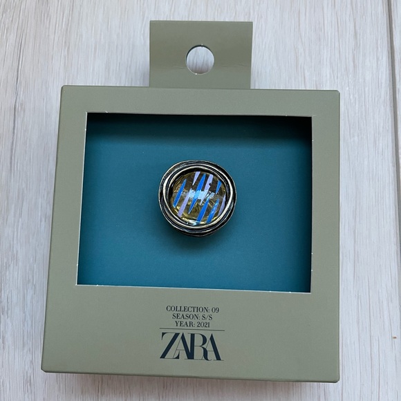 Zara | Jewelry | Zara Round Glass Ring Size Med Limited Edition Med ...